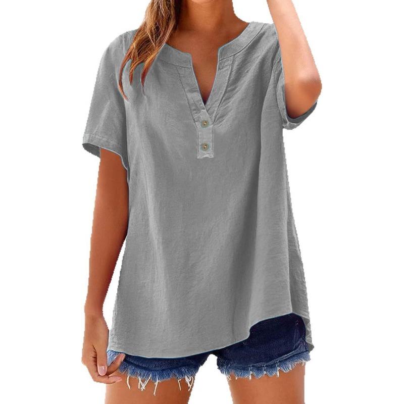 Damen Sommer Mode Hemd locker lässig Baumwolle und Leinen vielseitiges Oberteil