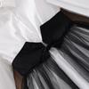 Girls' Long-Sleeve Mesh Patchwork Dress with Waistband and Turn-Down Collar