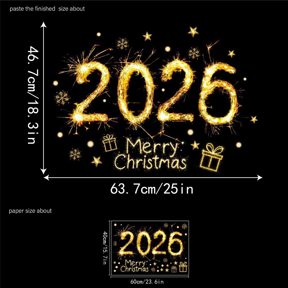 2026 Christmas Ice Snow Pine Needles Gold Glass Sticker Shop Festival Decoration Electrostatic Window Double Sided