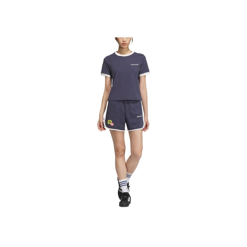 Adidas Originals Retro Camp Graphic Simple Round Neck Pullover Short Sleeve T-Shirt Women T-Shirts Dark-Blue JM7973