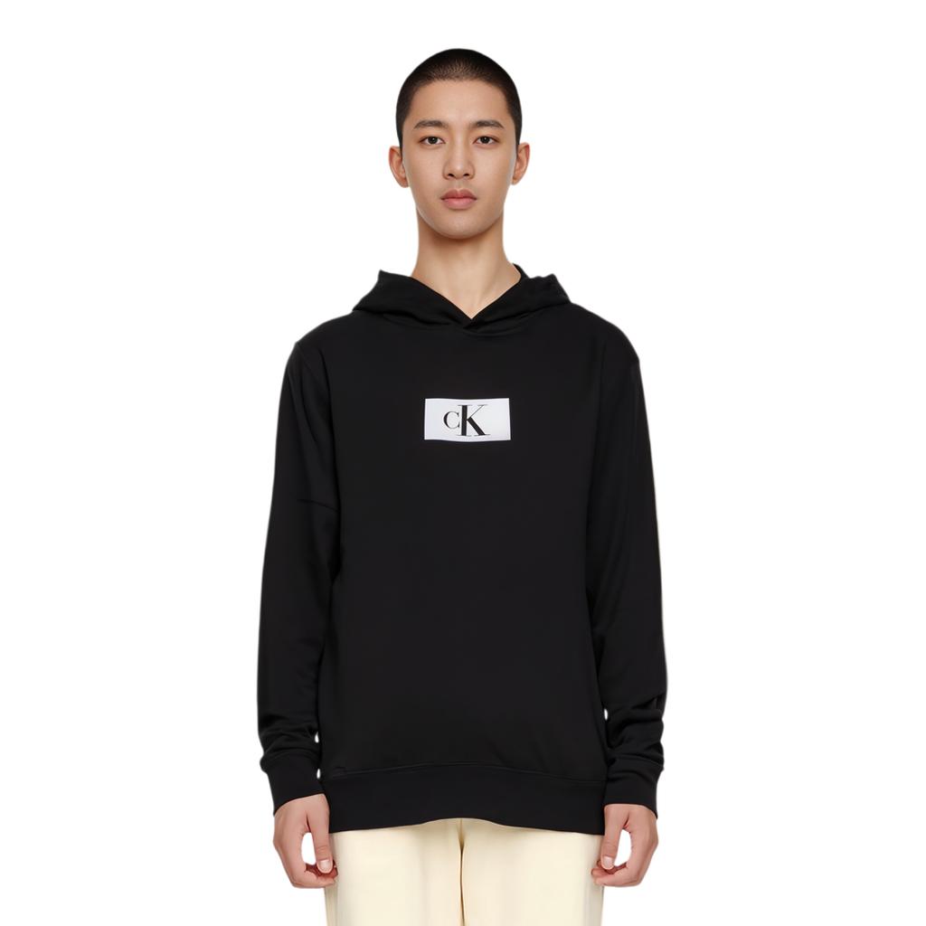 Calvin Klein Hooded Pullover Solid Color Letter Print Long Sleeve Sweatshirt Men sweatshirt Black 000NM2416E-UB1