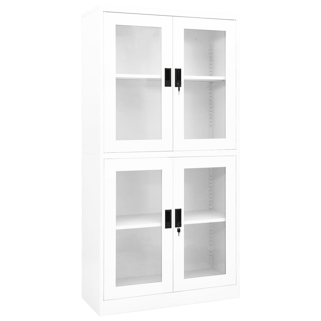 Office Cabinet White 90 x 40 x 180 cm Steel and Tempered Glass