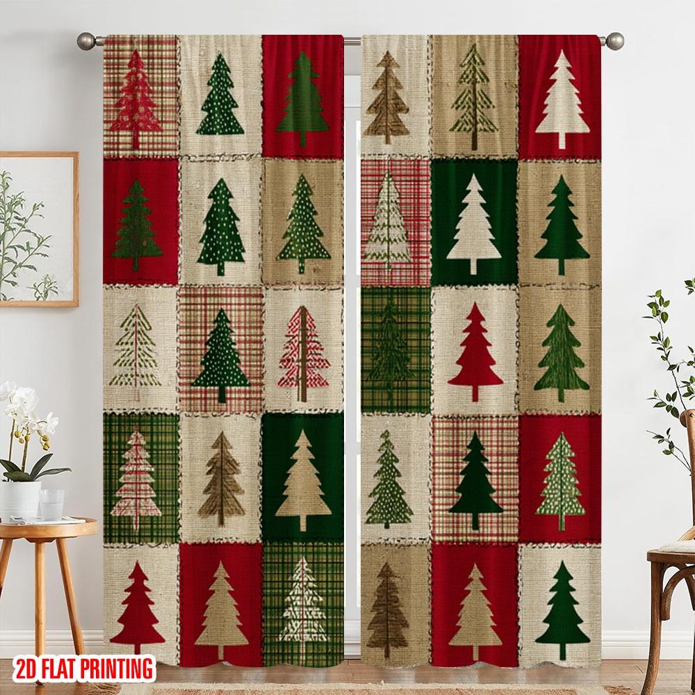 2pcs,2D plane printing Contemporary Curtains Christmas patchwork2 Polyester Easy Install (without rod) Decorations Outdoor for