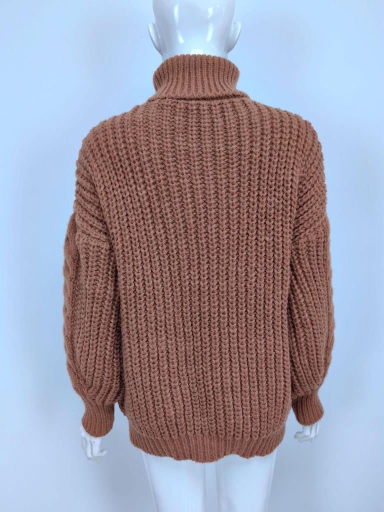 2025 Autumn/Winter Women's College Style Chunky High Neck Cable Knit Pullover Sweater