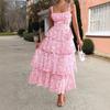Elegant and Refined Floral Halter Cake Dress for Women's Spring and Summer