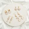 French Vintage Pearl Mother Of Pearl Earrings, Ins Fashion Metal Geometric Rhinestone Ear Jewelry
