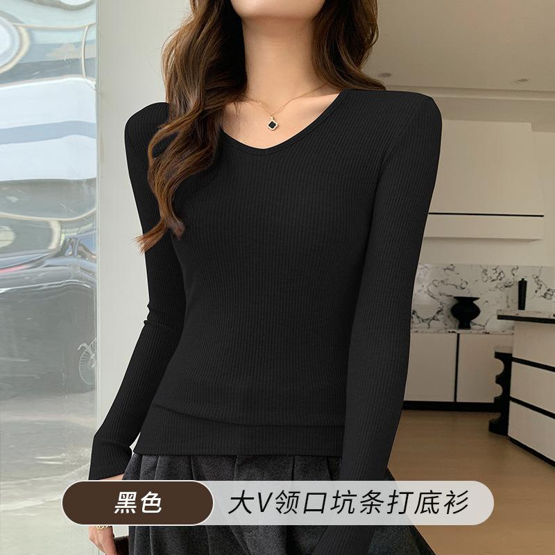 

1 long-sleeved striped knitted sweater inside women s autumn and winter new slim-fitting and thin bottoming shirt top S fits 80-47.5 kg чёрный