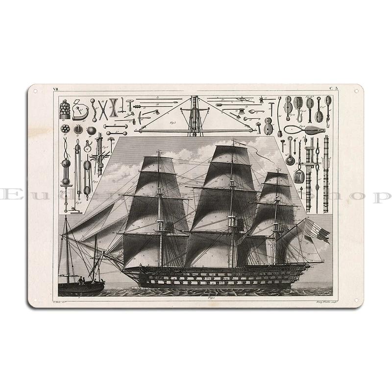 Age of sails french vintage sailing ships Boat project  Leonardo da Vinci drawing Metal Design Vintage Cinema Tin Sign Poster