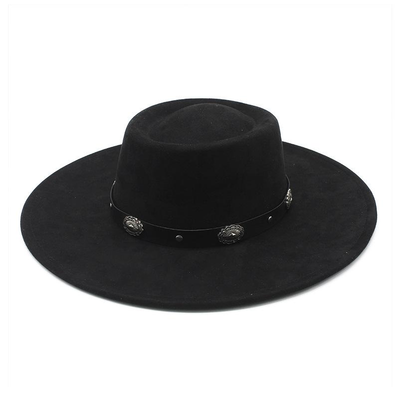 Vintage Tibetischer Zylinder Western Cowboyhut Sonnenhut Herren- und Damen-Ein-Wort-Oberteil Wildlederhut Ritterhut