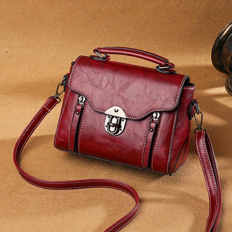 Vintage Turn-Lock Square Satchel Bag Classic Handbag Shoulder Bag for Women Everyday Tote Crossbody Bag Secure Travel Purse