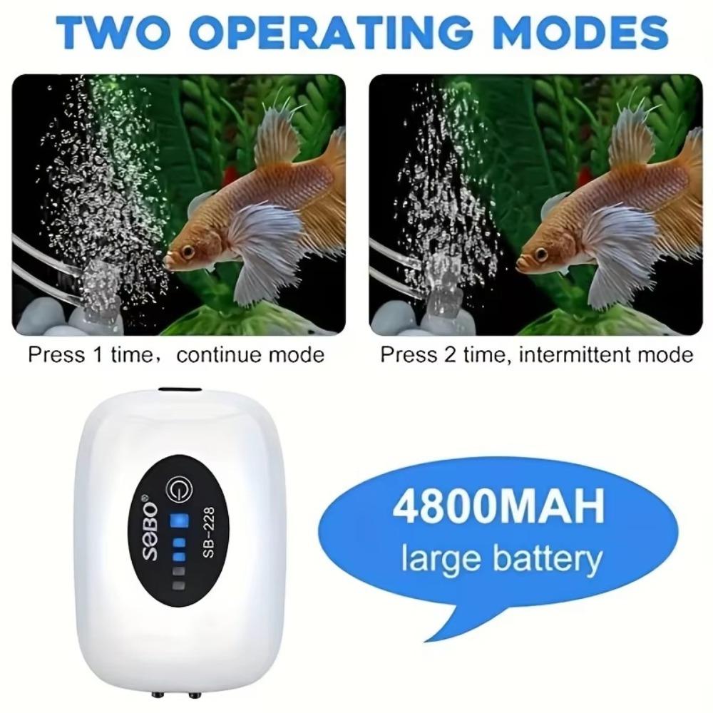 Portable Rechargeable USB Fish Tank Air Pump 4800mAh Battery Silent Oxygen Pump with 1M Tube for Aquarium Outdoor Breeder Tanks