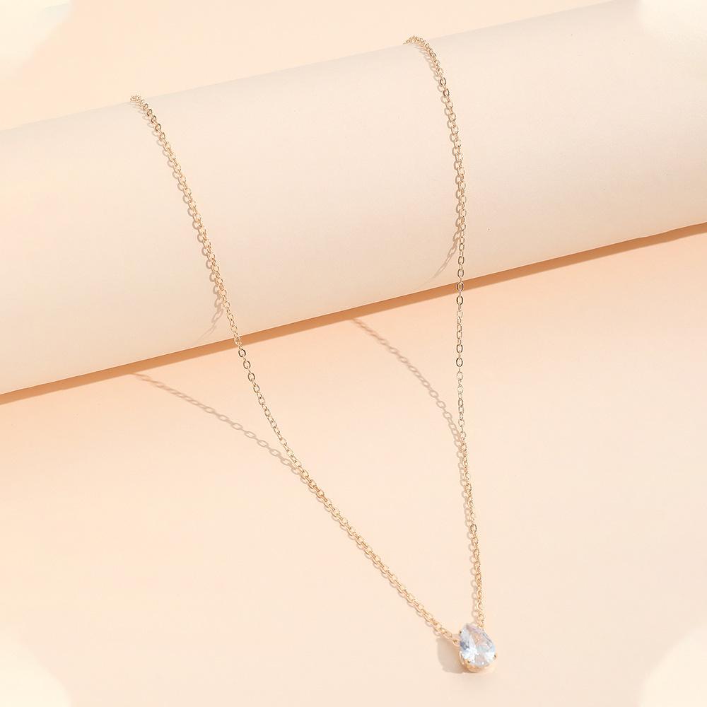 Popular, Stylish and Simple Zircon Water Drop Pendant, Retro Versatile Necklace, Collarbone Chain for Women