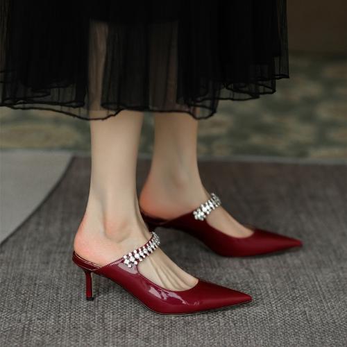 New Summer Rhinestone Glitter Sandals Women Pointed Toe Slip On Mules Flat Shoes Open Back Slippers