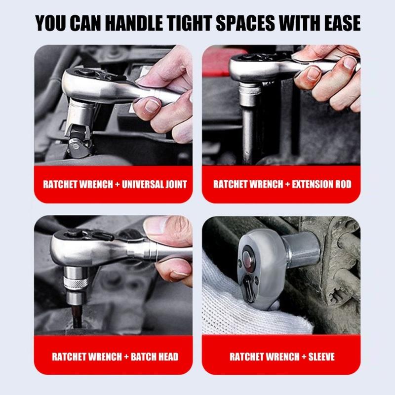 Multipurpose Ratchet Tool 72 Tooth Gear System Double Drive Heads 1/4 3/8 1/2inch For Confined Area Repairs