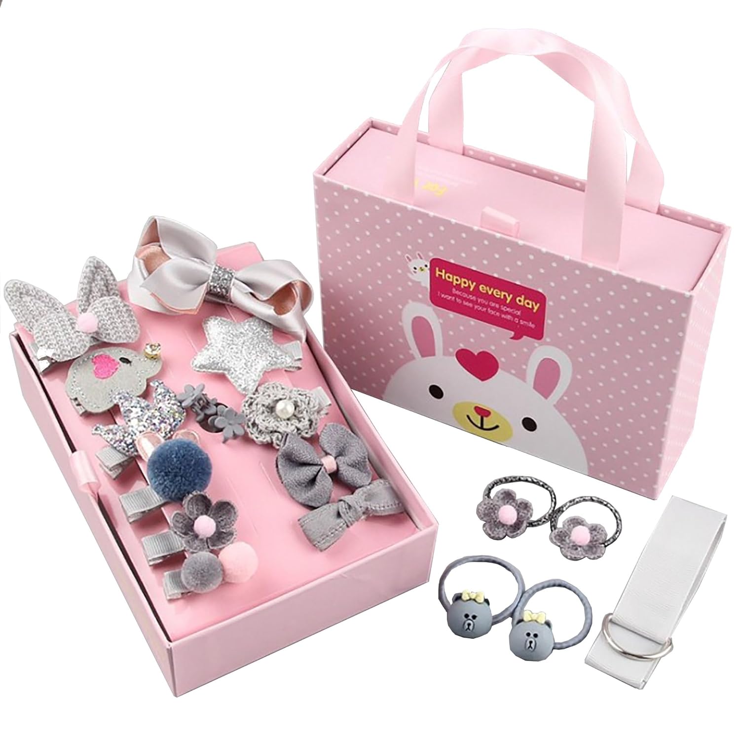 

18 Pcs Cute Kids Hair Accessories Set with Handheld Gift Box:Girls Bow Hair Bands Clips Toddler Teenage,idea birthday present срібний