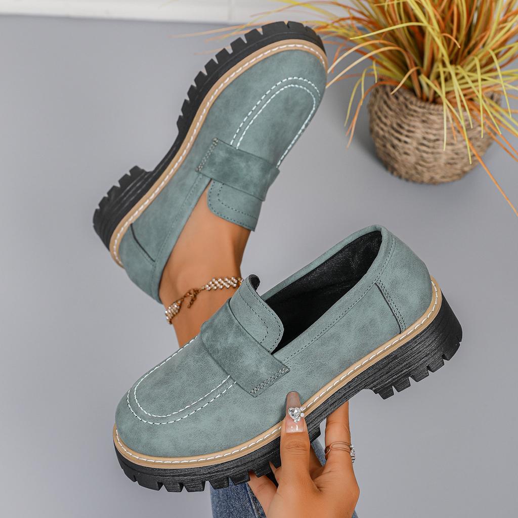 Damesko Loafers Dame Retro Britisk Stil Flate Plattform Fritidssko Dame Tykk Såle Muffin Sko Dame Kontorarbeid Trendsko