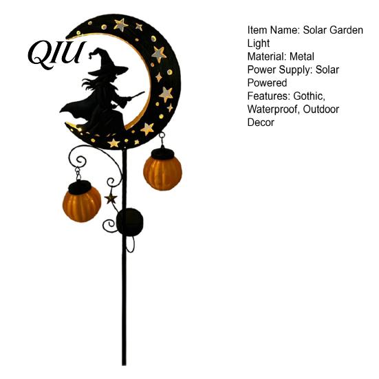 Automatic Light for Walkway Solar Halloween Witch Pumpkin Moon Garden Stake Light, Waterproof on Crescent Pathway Lights with Lantern, Outdoor
