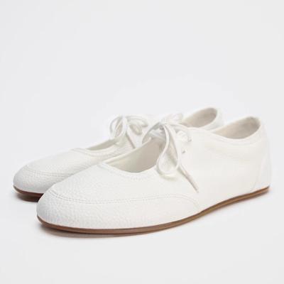 Damen Ballerinas Weiches Leder Mode Flach Runde Spitze Herbst Tägliche Damenschuhe Schnürung Lässige Loafer