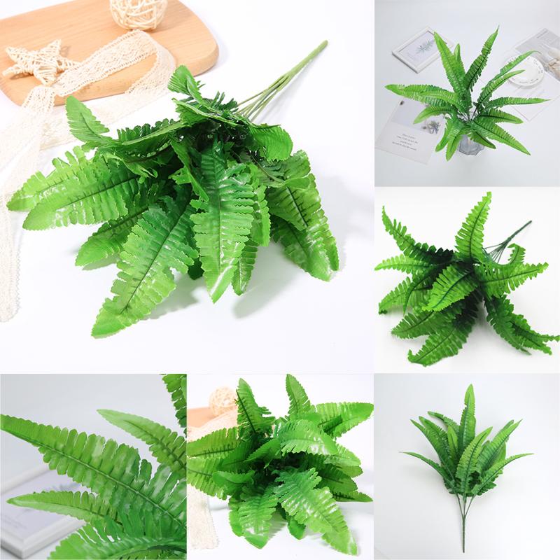 Persian Grass Fake Artificial Large Leaves Plant 7 Branches Green Decor Home