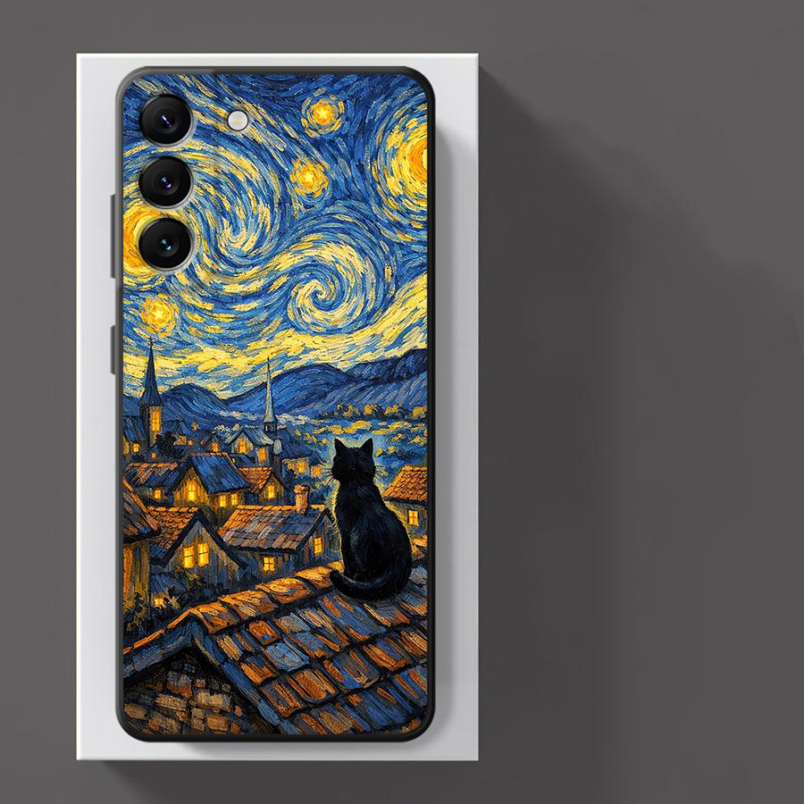 Van Gogh Starry Night Cat Case for Xiaomi Redmi Note 12 Pro 7 8 11s 12s 13 Pro Plus 10S 9S 11 14 10 9 Funda Phone Cover