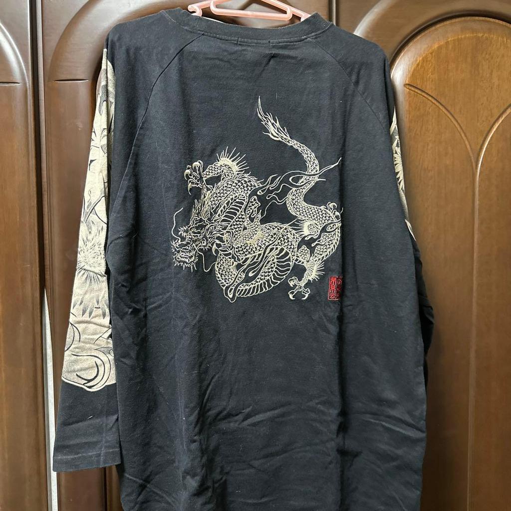 Used Karakuri Tamashii Dragon Embroidery 7-Sleeve Cut and Sew Black XL Size