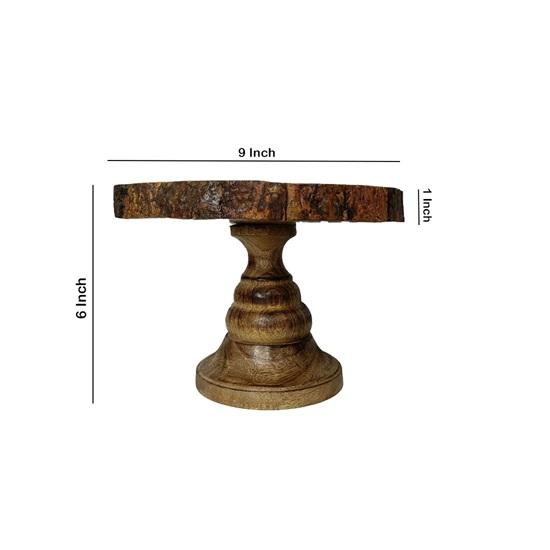 Wooden Cake Stand Rustic Round Cake Holder for Parties Decoration Bark Textured Pizza Cupcake Party with Serve Ware Platter