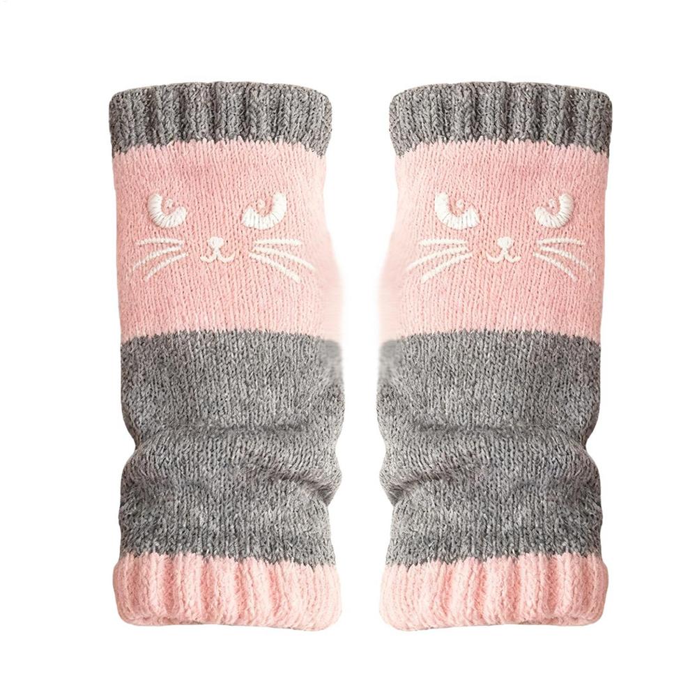 

Knit Fingerless Gloves Cat Embroidery Outdoor Warming Supplies Warm Open Finger Gloves for Cat Lovers Women Girls Ladies Mothers рожевий