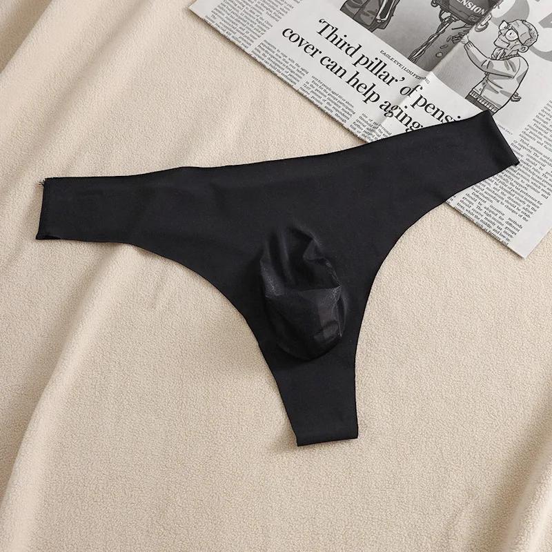 Penisbeutel Slips Herren Sexy Eis Seide Nahtlose Unterwäsche Männlich Spurlos Unterhosen T-Back String Beule Beutel G-String Mann Slips