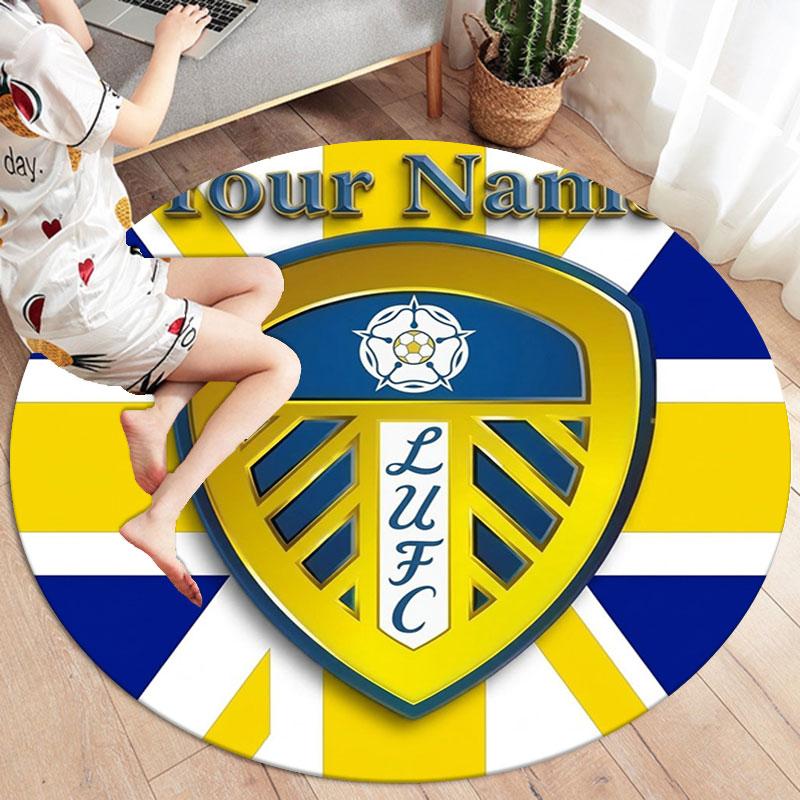 Leeds United Custom Name Round Area Rug,Carpet Rug for Living Room Bedroom Sofa Playroom Decor,Non-slip Floor Mat