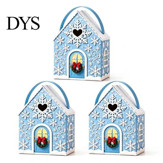 Reusable Holiday Gift Packaging Christmas House Box with Handle, 3D Gingerbread/Santa Claus/Tree/Snowflake Candy Snack Containers for Parties