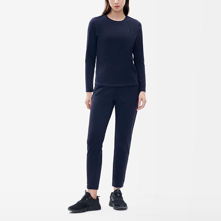 Fila Athletics Solid Color Sports Fitted Knit Crew Neck Long Sleeve T-Shirt Women Tops Royal-Blue A11W211219F-NV