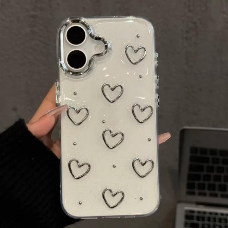Hollow Love Phone Case For iPhone17promax Beads Decorated 14 Transparent For Apple 15 Soft Case