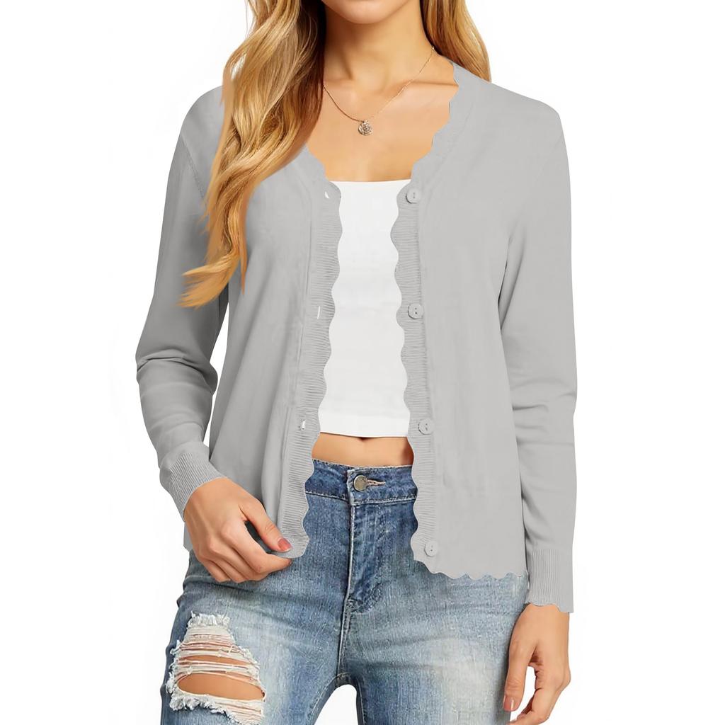 Cardigans Femininos de Manga Comprida Casuais Leves com Botões Decote em V Roupas de Outono