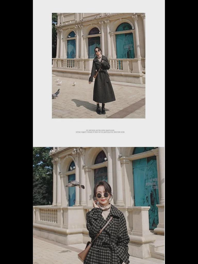 Women's 2024 Plaid Woolen Coat: Korean Style, Mid-Length, Slim Waist with Pockets, Thick for Winter