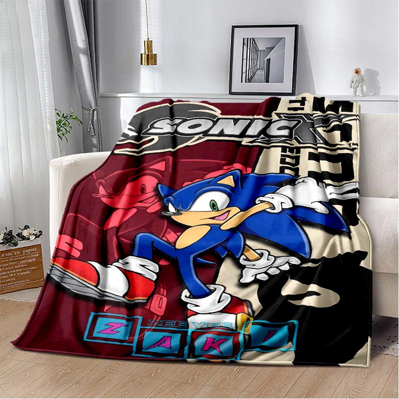 Fashion S-Sonic Cartoon Game Flannel Blanket Soft Warm Throw Blanket for Bedroom Living Room Bed Travel Camping Picnic Kid Gift