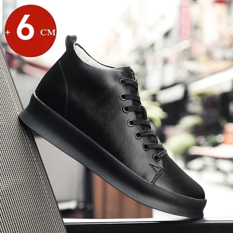 Halbhohe Freizeitsneaker Echtes Leder Höhenvergrößernde Plateauschuhe für Herren 6cm 8cm Unsichtbare Erhöhung Größer Machende Lifting-Flats