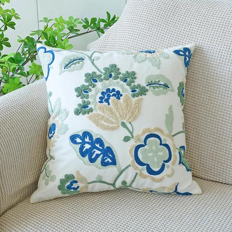 45X45Cm Green Fresh Tulip Throw Pillow Cover Flower Embroideredstamping Waist Cushion Cover Decor Home Decorative Pillowcase