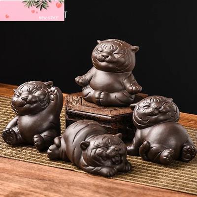 Chinese Purple Clay Tea Pet Handmade Sculpture Animal Decoration Tiger Statue Ornaments Tea Figurine Crafts Tea Set Decor