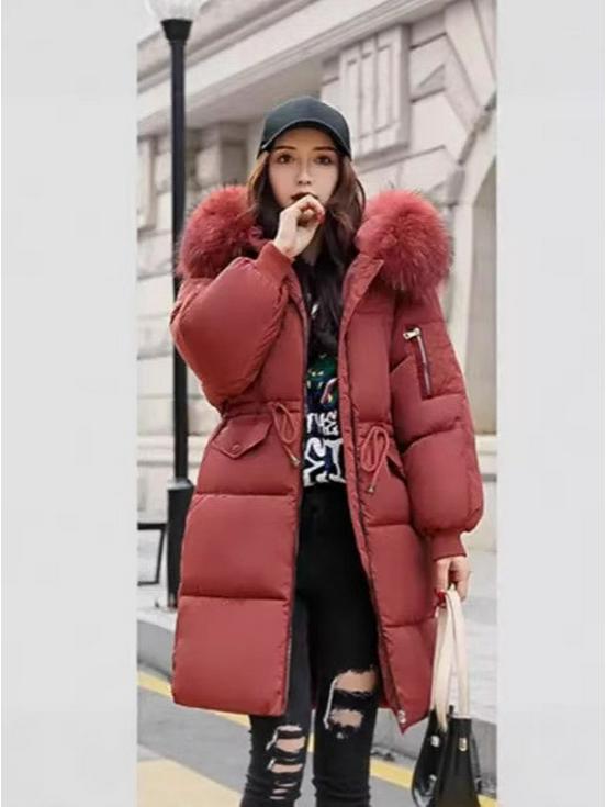 Women's Mid-Length Puffer Jacket with Large Fur Collar, 2025 Korean Style, Thickened Cotton Winter Coat, In Stock.
