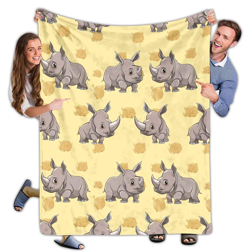 Cute Rhino Blanket, Soft Lightweight Plush Warm & Cozy Flannel Throw Blanket for Couch,Travel, Sofa, Bedroom, Office, Home Decor