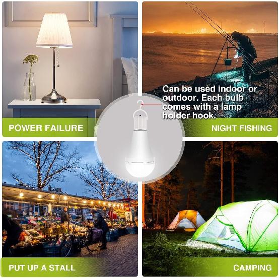 Neporal 4 Pack Emergency-Rechargeable-Light-Bulb, Stay Lights Up When Power Failure, 1500mAh 15W 80W Equivalent LED Light Bulbs for Home, Camping,