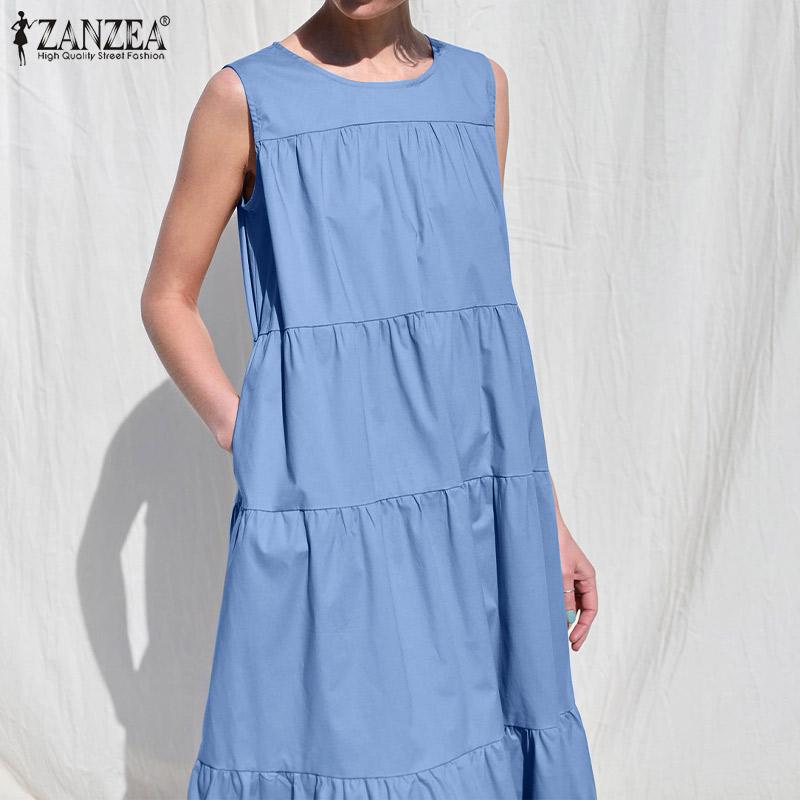

ZANZEA Женское повседневное O-образное вырез Без рукавов Летнее платье