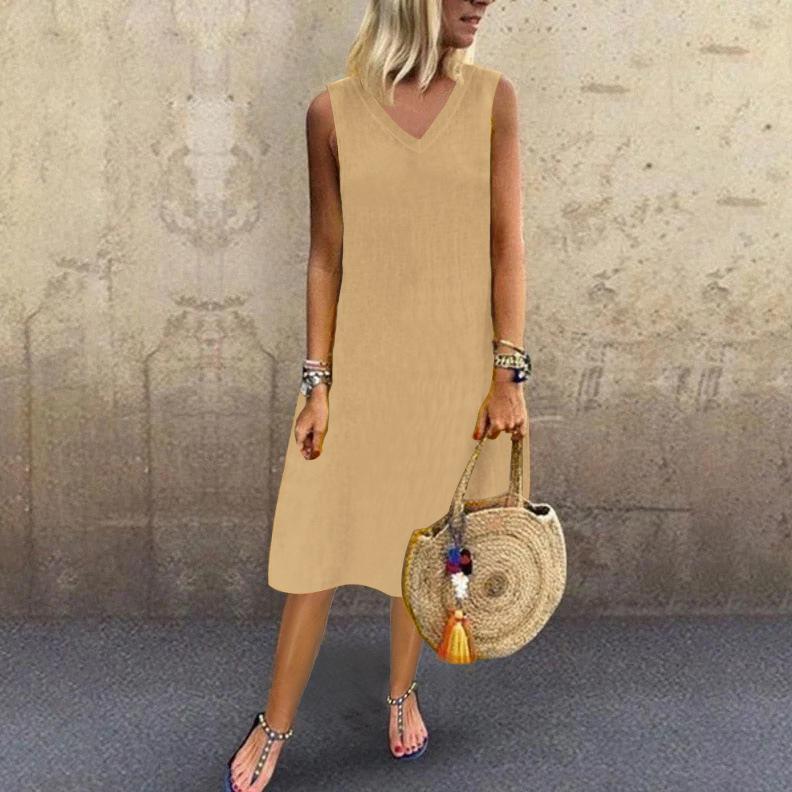 Summer European and American popular V-neck sleeveless vest dress women's clothing