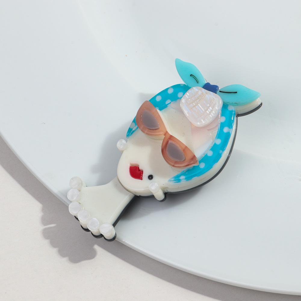 

New Acrylic Grace Lady Brooches for Women Cute Bow Headband Girls Figure Badges Pins Office Jewelry Clothes Accessories Gifts синий