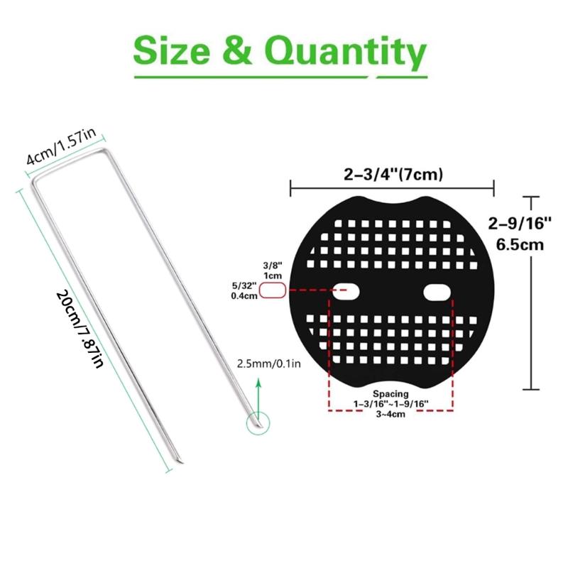 U Shaped Garden Stakes Kits Metal Sod Pins and Gaskets for Ground Cover Galvanized Landscape Staple and Cushions