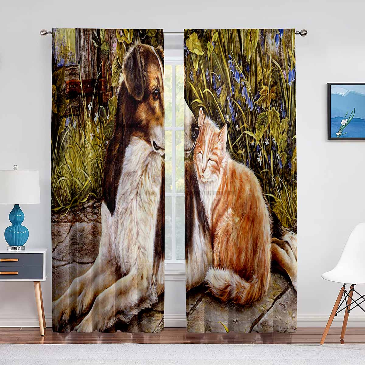 

Собака Смешная Абстрактная Картина Маслом Красочные Домашние Животные Тюль Шторы Для Гостиной Спальни Украшения Шифон Прозрачная Вуаль Оконные Шторы 1 PCS W100XH250cm&Grommet Top