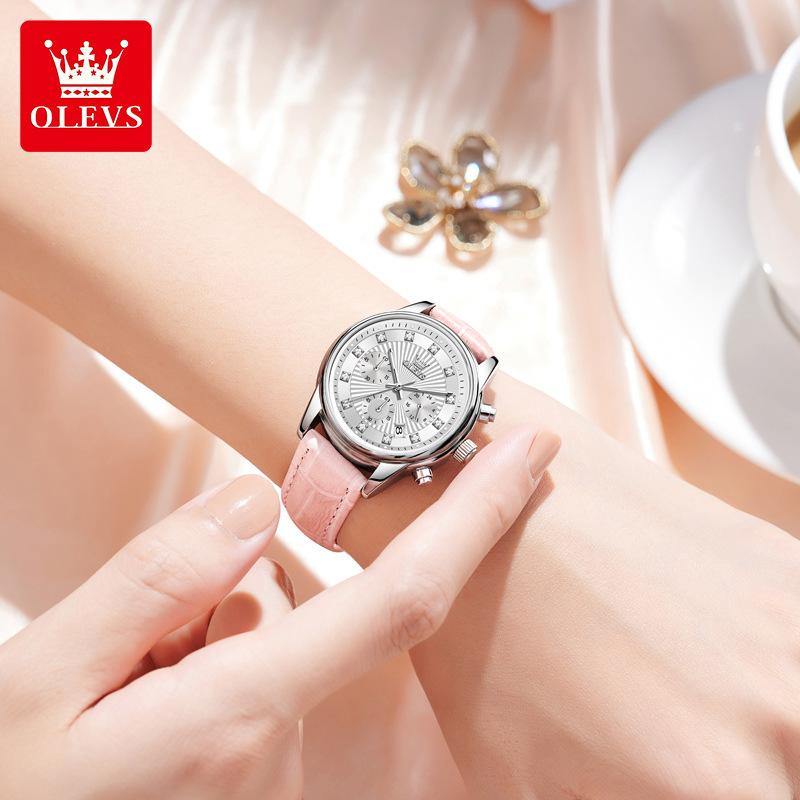 OLEVS Womens Watch Fashion Brand Waterproof Luminous Multifunctional Chronograph Quartz Watch Date Ladies Watches