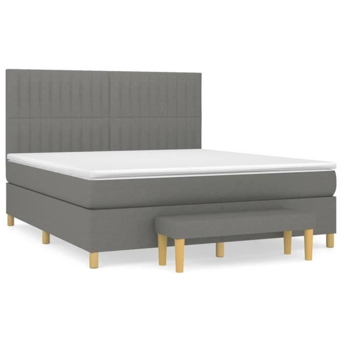 3137326 vidaXL Lit à sommier tapissier avec matelas Gris foncé 160x200cm Tissu