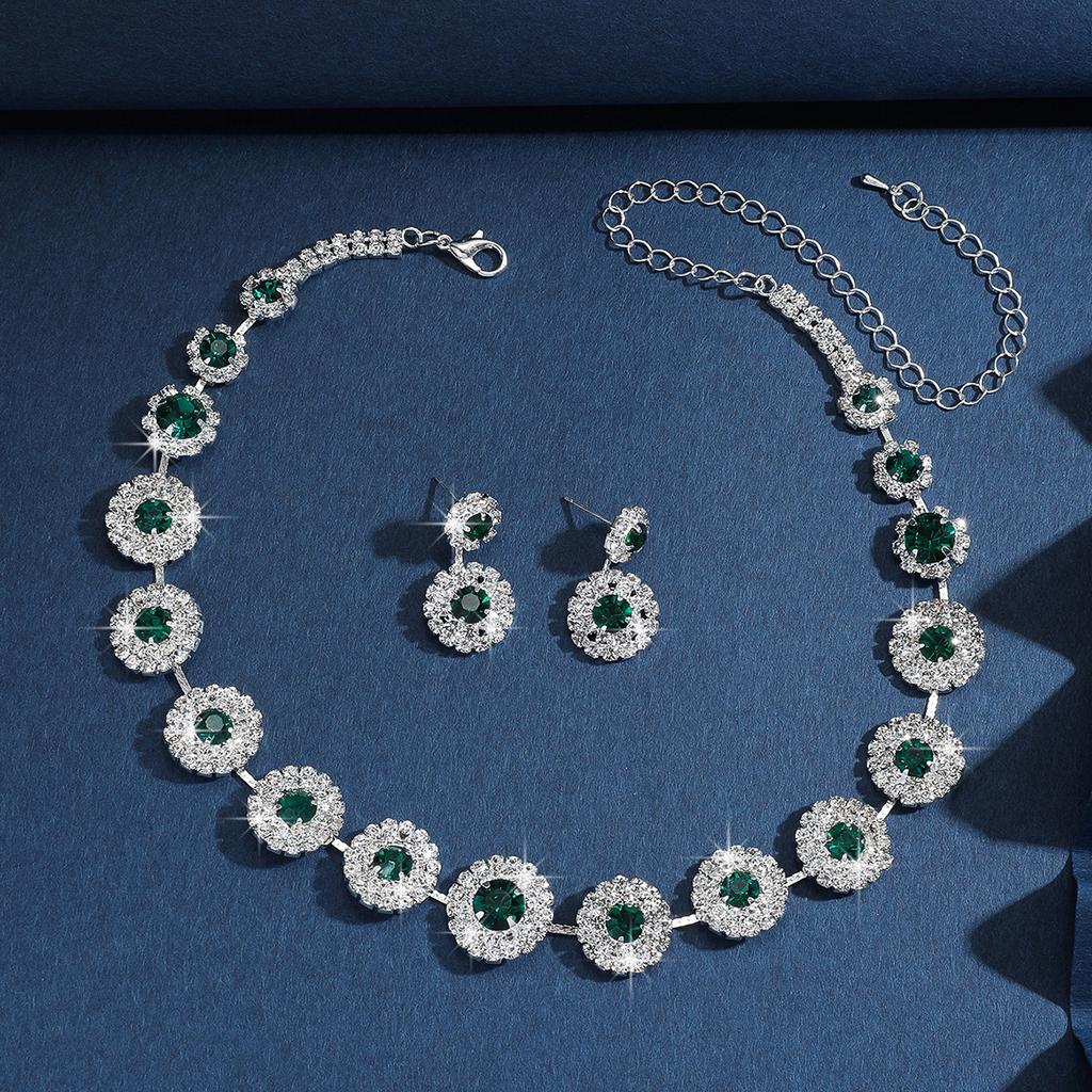 3PS Wedding Seasons Luxury Full Diamond Women's Earrings Necklace Zircon Set Wedding Dress Neck Accessories Women's Dress