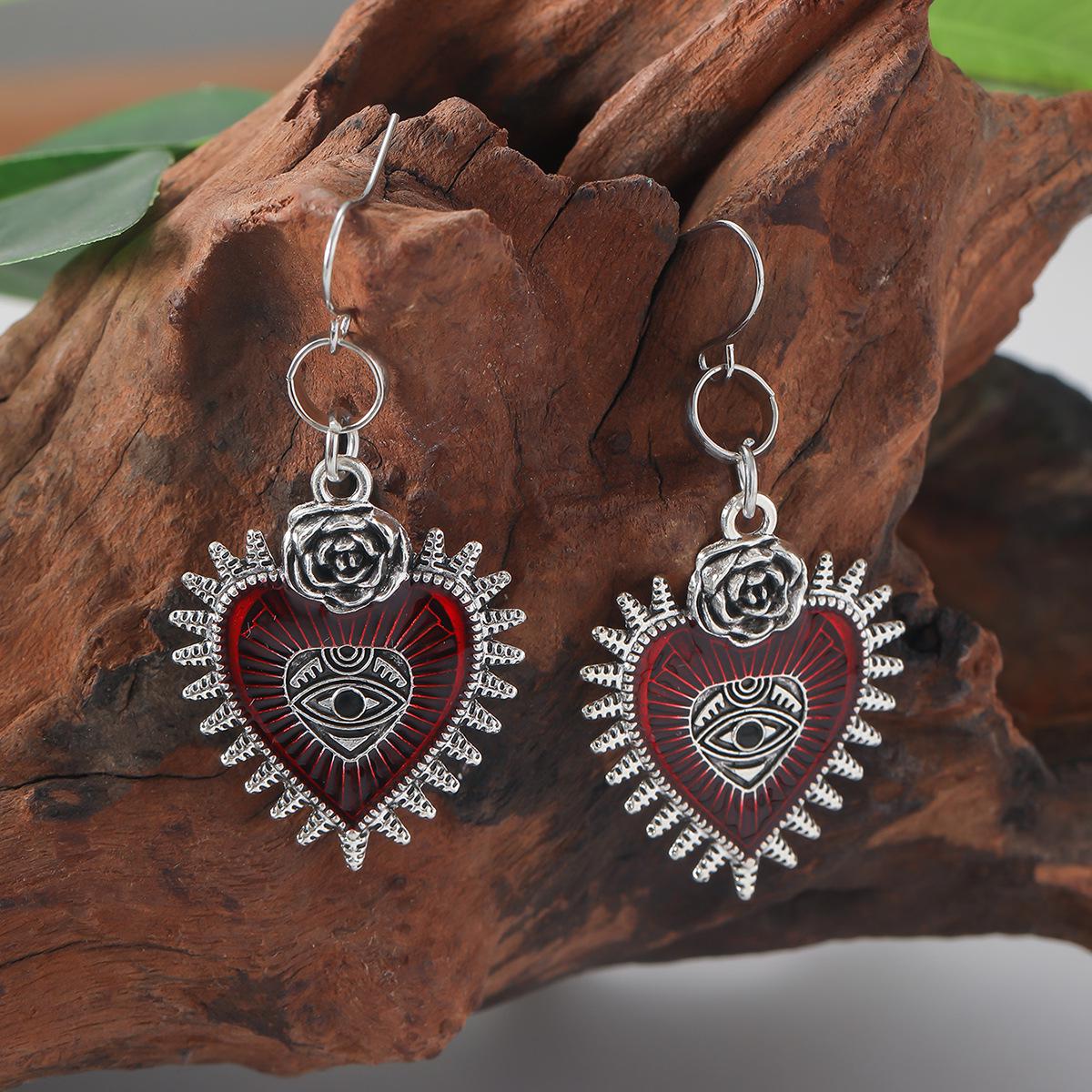 

Junyi Gothic Punk Rose Heart Devil s Eye Drip Oil Christmas Earrings